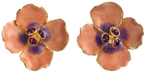 Russian Imperial Pink Pansy Earrings (post)
